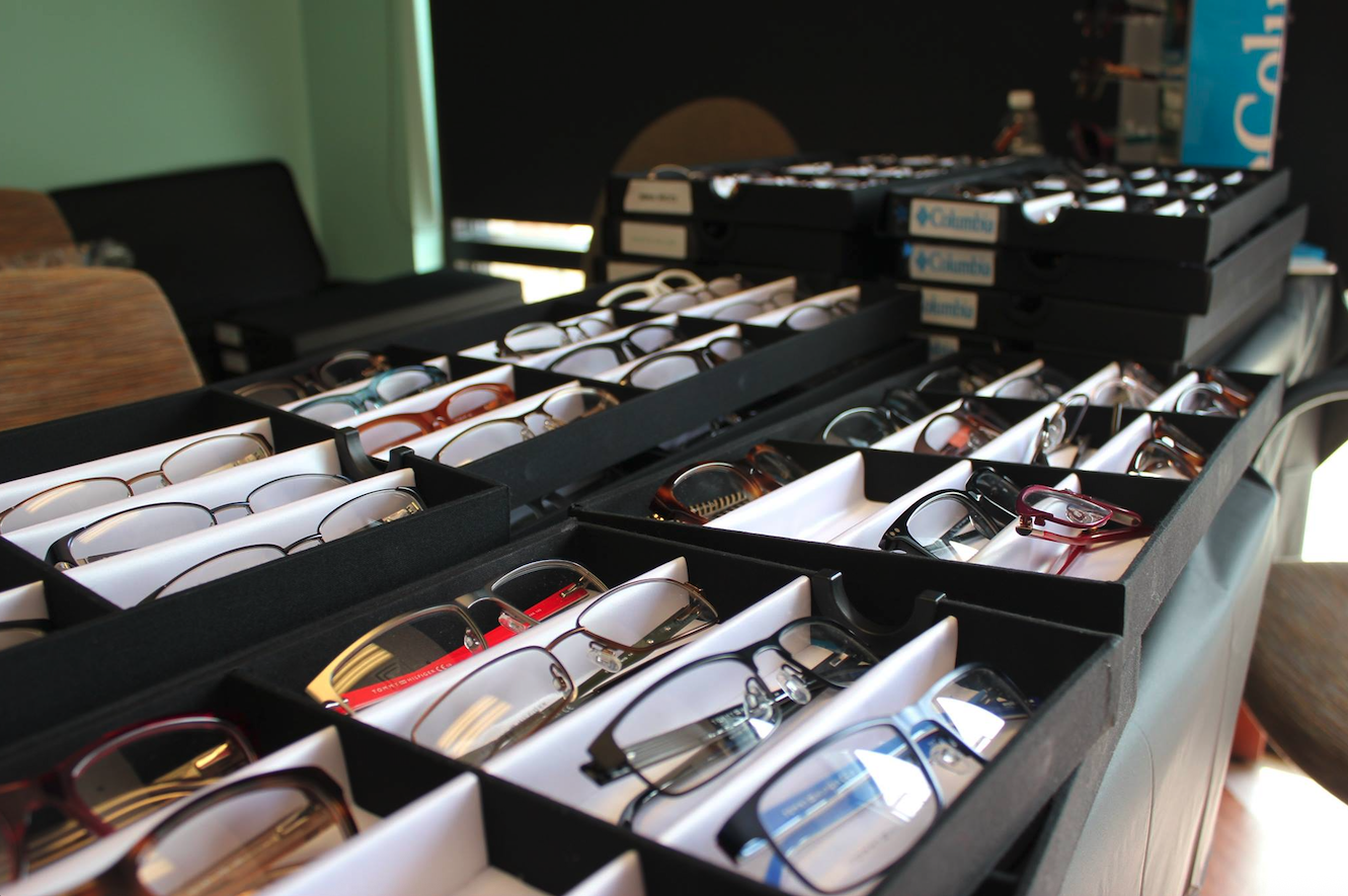 Designer eyeglass frames on a table